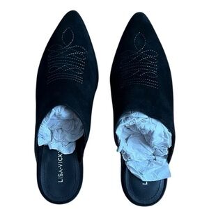 Lisa Vicky Black Suede Pointy Toe Skip Heeled Mule Western Embroidered